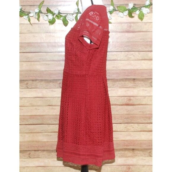 Francesca's Burgundy Rust Sheath Dress Size L Lined Embroidered Lace Fit & Flare - Picture 8 of 14